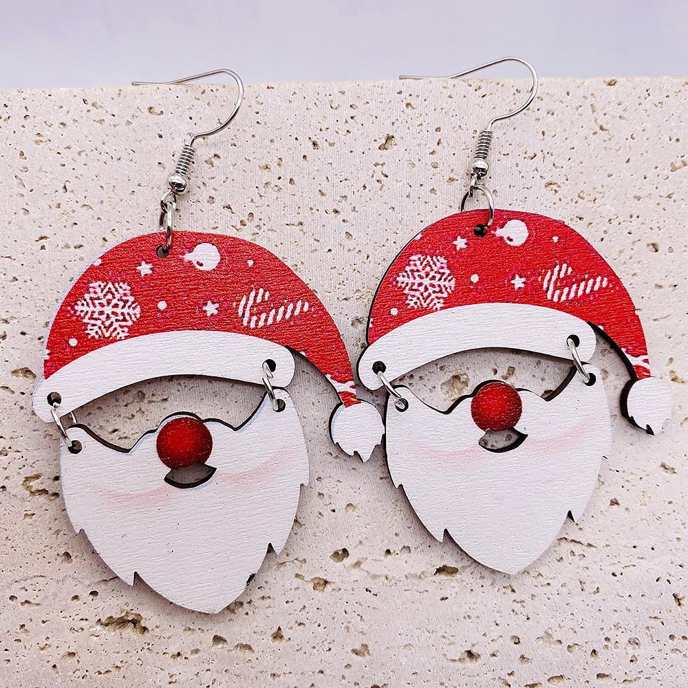 Wholesale Christmas Wooden Earrings Elk Santa Spliced Earrings